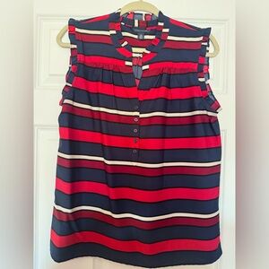 Tommy Hilfiger Sleeveless Striped Henley Top - Navy, Red & Cream